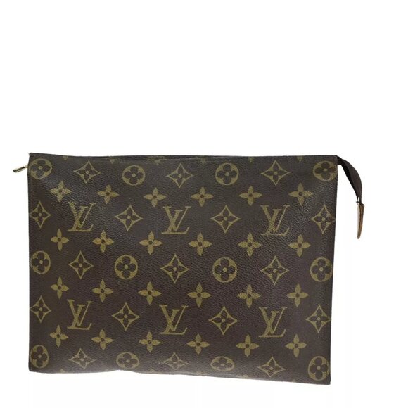 LOUIS VUITTON Poche Toilette 26 Clutch Hand Bag Monogram Leather Brown France M4 - Picture 1 of 13
